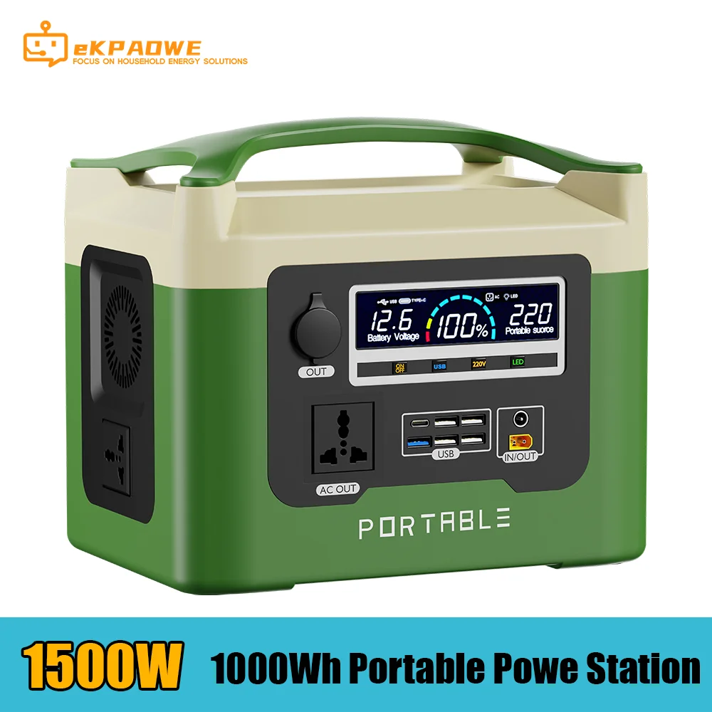 

200-240V 1500W Portable Power Station 1000Wh 960Wh Solar Generator Power Bank For Camping CE EU 12V Plug Two Way Fast Charge