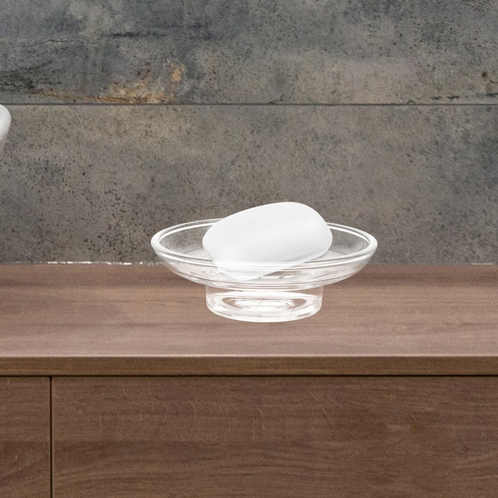 

1pc Soap Dish Round Glass Holder Clear Frosted Bathroom Kitchen Shower Non Slip Base Easy Clean Tray Dispenser Portable Box
