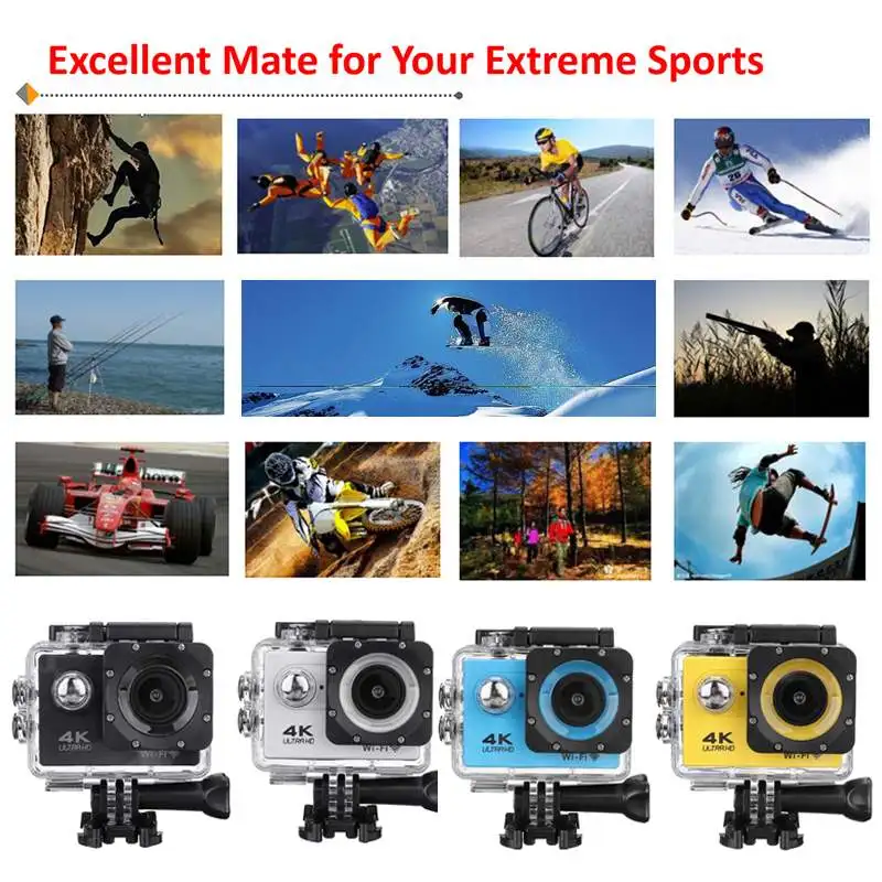 Neue Action Kamera Ultra HD 4K Wifi 2.0 "170d Bildschirm 1080p Sport Kamera Wasserdicht Helm Gehen Extreme pro Cam Video Camcorder