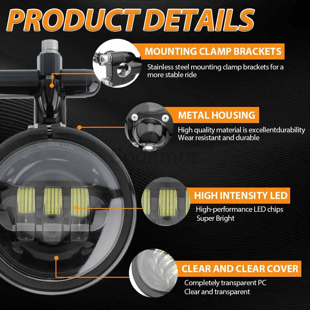 Motorcycle Part Fog Lamp E-Mark 4.5'' Fog Light LED Auxillary Headlight 30W Spot Lights For BMW R18 Kawasaki Suzuki Yamaha Honda