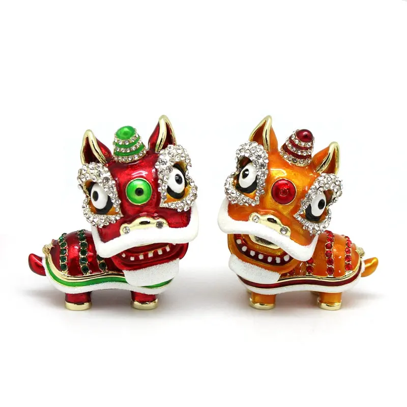 SHINNYGIFTS  New Year Gifts Metal Craft Enamel Dancing Lions Office Decoration Gifts