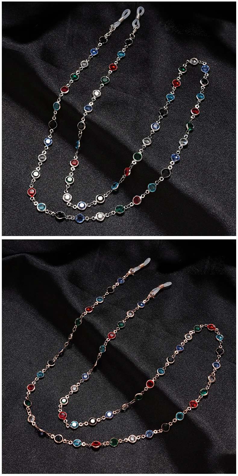 Sonnenbrille Sonnenschutzkette Mode Metall Maskenkette Einfache Perle Edelstein Brillenkette Charm Metall Lanyard Brillengestell Seil – Detail 10