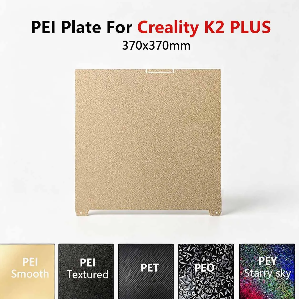 370x370mm Schwarze Mattierte PEI-Bauplatte Hochfeste Verschleißfeste Federstahlplatte für Creality K2 / K2 Plus 3D-Drucker