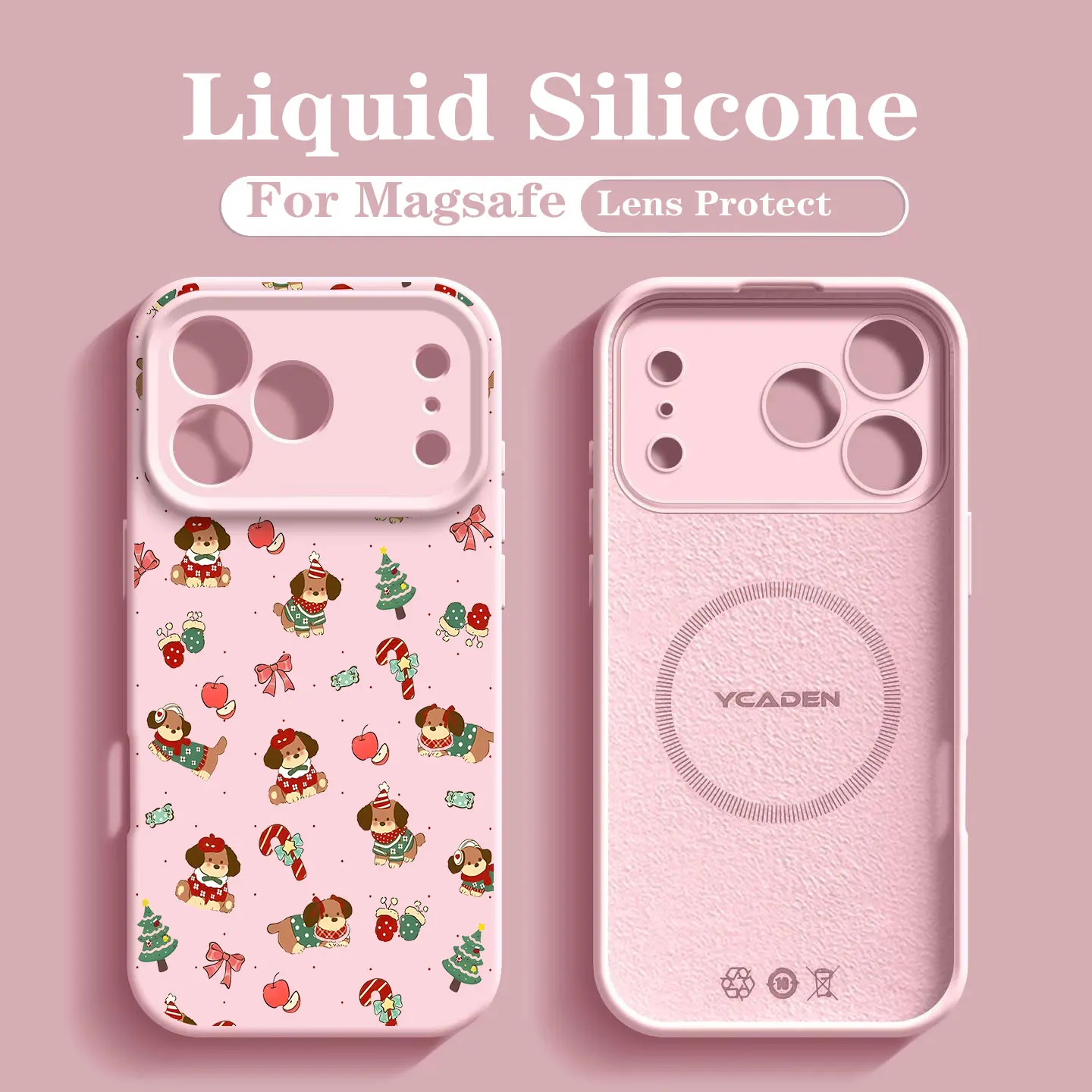 Wireless Charge Phone Case For Samsung Galaxy S26 S24 S23 S25 Ultra Plus Magnetic Liquid Silicone Cute Christmas Dog Soft Cover