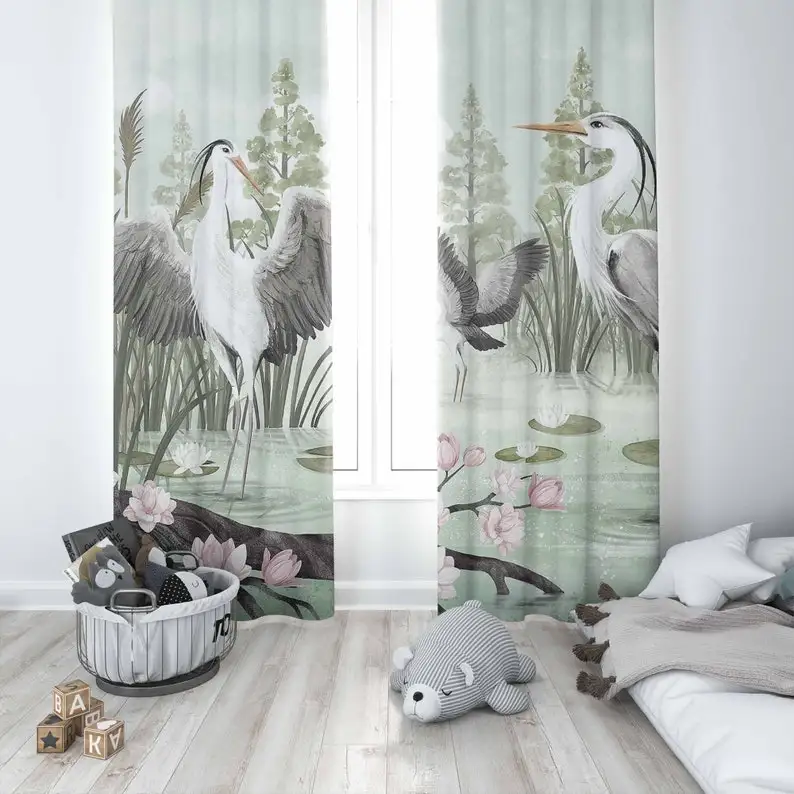 Lake Life Nursery Curtains Birds Kids Bedroom Curtains Black Out Nursery Decor Baby Room Bedroom Living Room Curtains