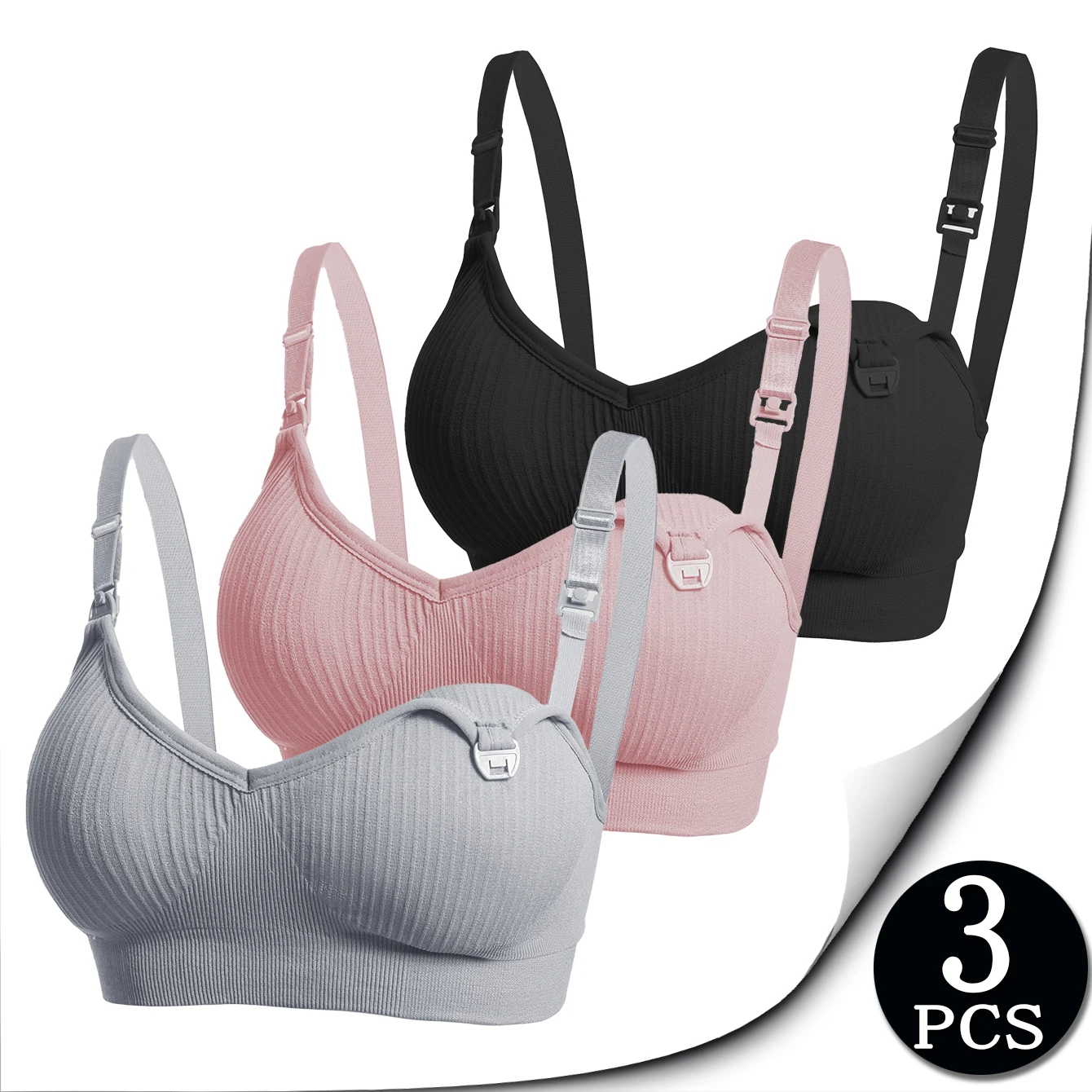 임산부 수유 브라 3개, 멀티 컬러 처짐 방지 브라, 임신 중 및 산후용 이중 용도 단색 수유 브라