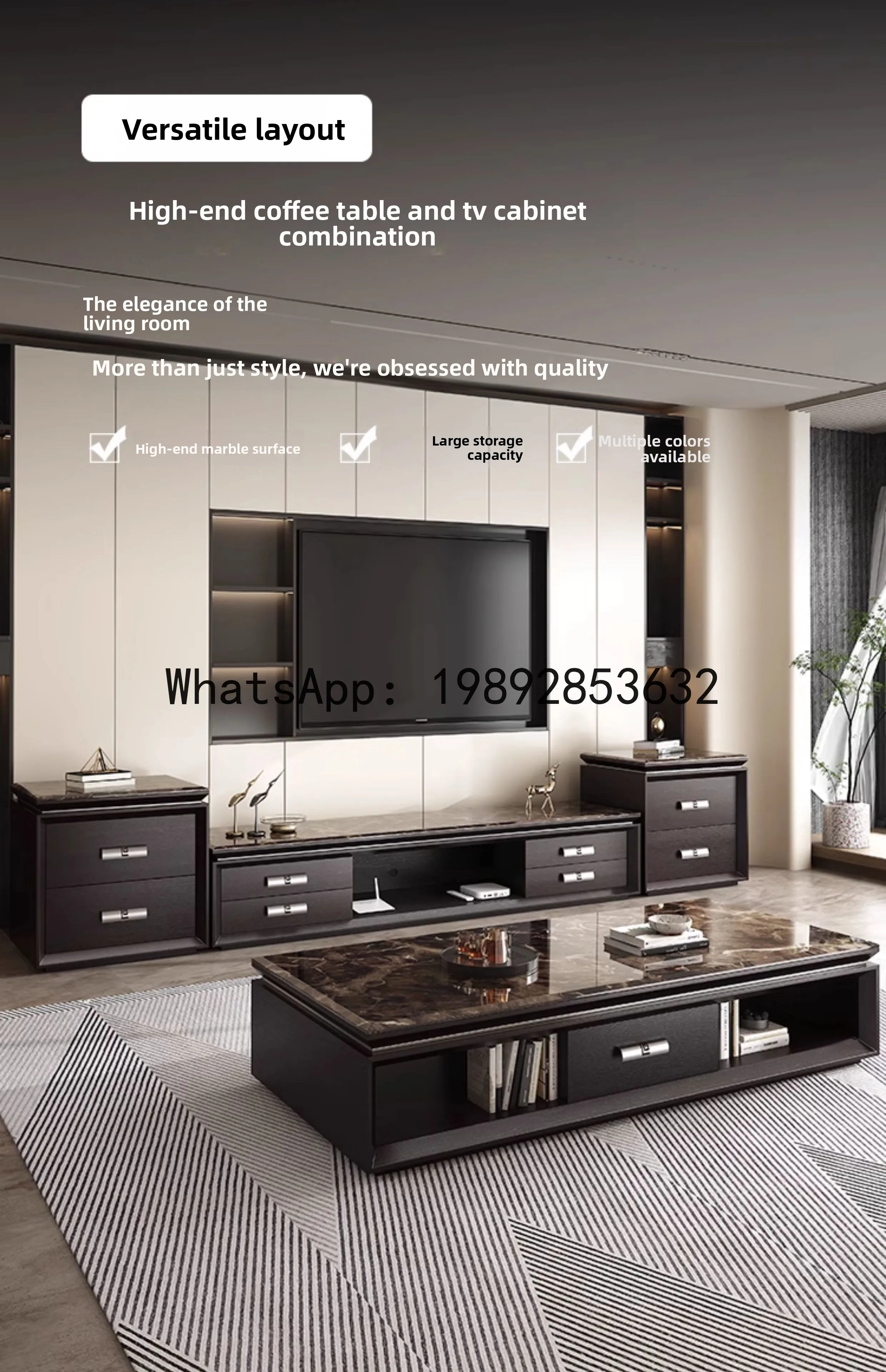 LYY Nordic Living Room Marble Coffee Table TV Cabinet Set Modern Simple Large Apartment Villa High-end First-Class Tea Table