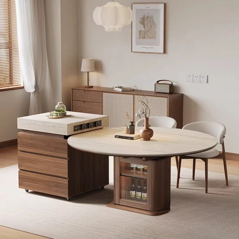 

Integrated Retractable Folding Household Round Table Antique Multi-functional Separable Guide Table