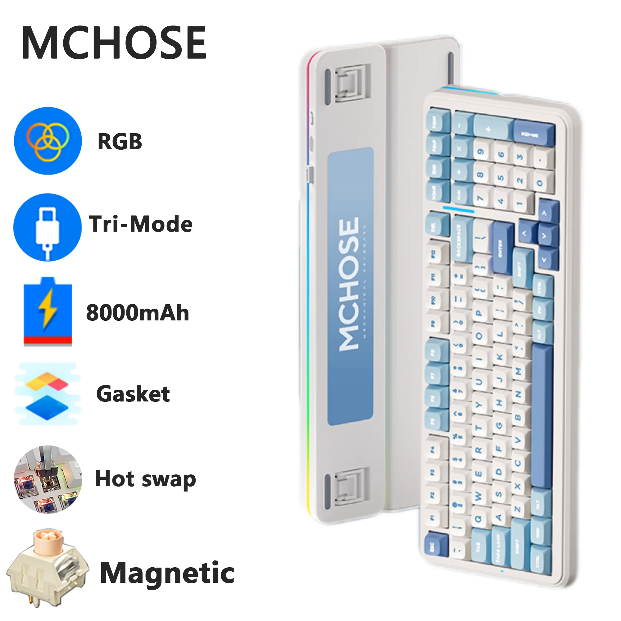 

MCHOSE K99 V2 HE Магнитный переключатель Механическая клавиатура с возможностью горячей замены 8000 мАч 98% раскладки RGB Трехрежимная прокладка Игровая клавиатура для киберспорта