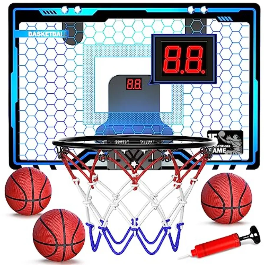 

Indoor Mini Basketball Hoop for Basketball Hoops Over The Door with LED Lighting Mini Hoop with Scoreboard and 3 Balls Basketba