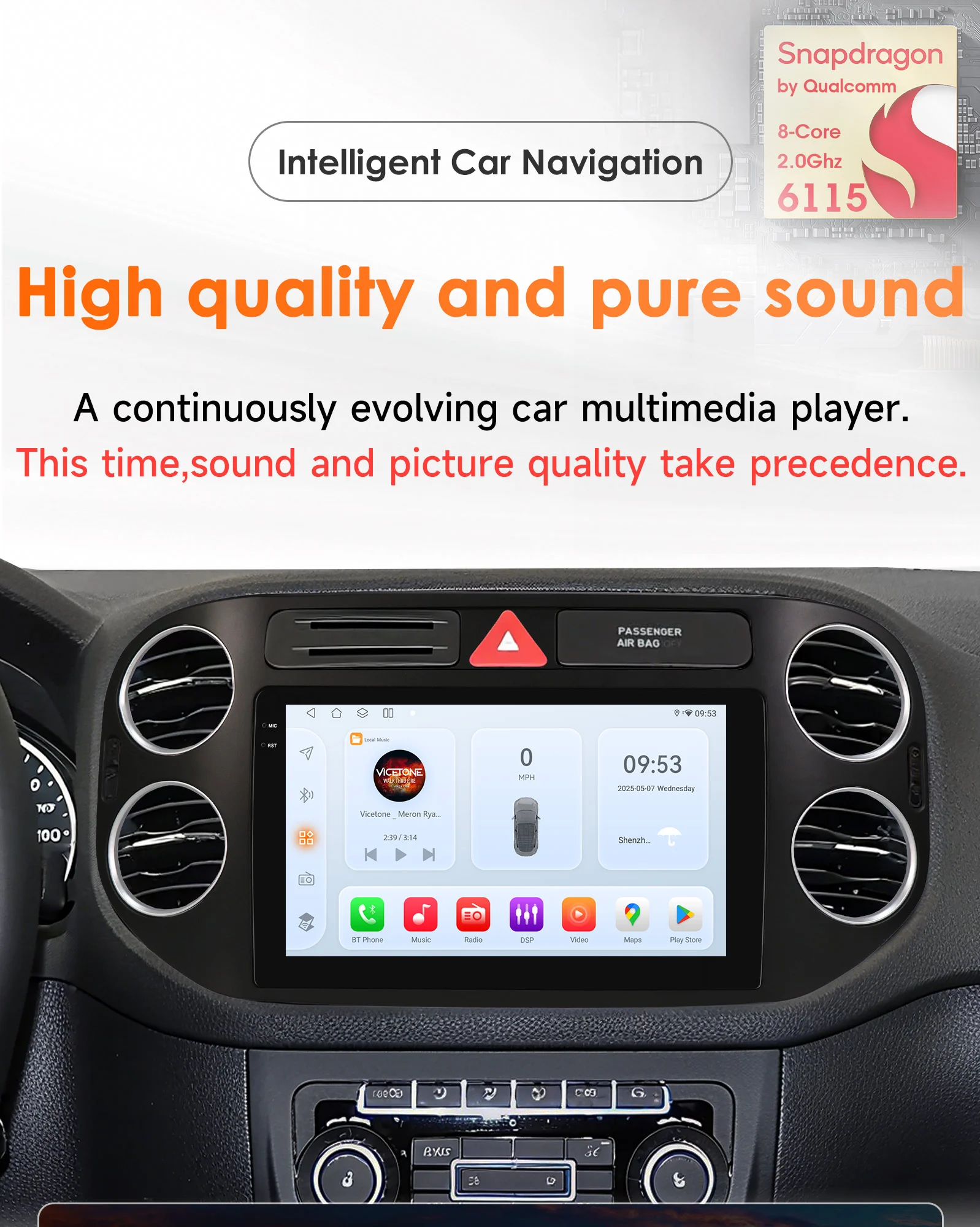 

Автомобильный радиоприемник Android 14 для Volkswagen Vw Tiguan 1 NF 2006-2016 Carplay Android Auto Radio 6115 8Core Мультимедийный GPS 360 Cam Экран
