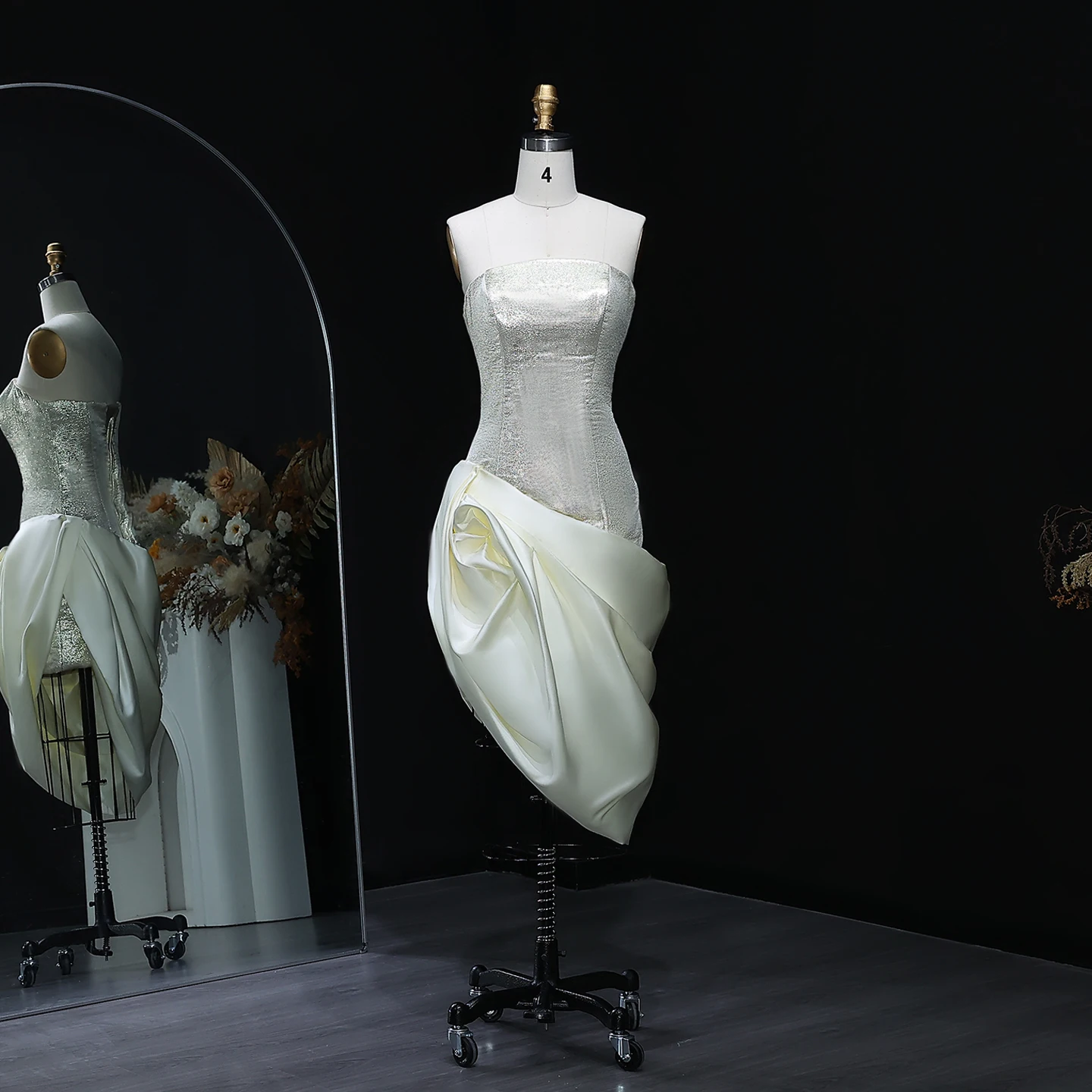 

Sharon Said Dubai Strapless Gold Elegant Evening Dress with 3D Flowers for Women Wedding Formal Gown SF416 Customized