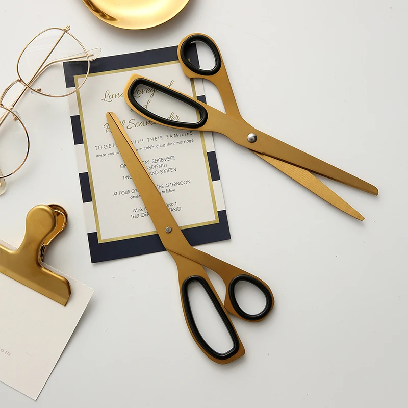 Simple Nordic Style Asymmetry Gold Stainless Steel Scissors, Paper Cutting, DIY Tools, Art School, Office Supplies, 1 Pc