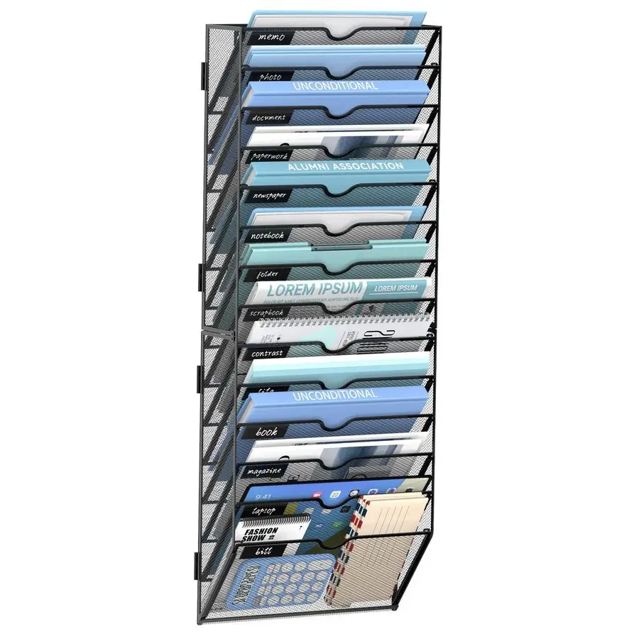

Tier Wall Hanging File Organizer, Paper Folder Holder Wall Mounted, Metal Mail Sorter for Office Home School, Black
