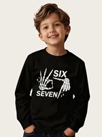 T-Shirts for Kids Fun Six Seven 6 7 Meme Long Sleeve Tops Y2k Game Saying Tee Crew Neck Clothes Graphic Y2k Children's Clothing