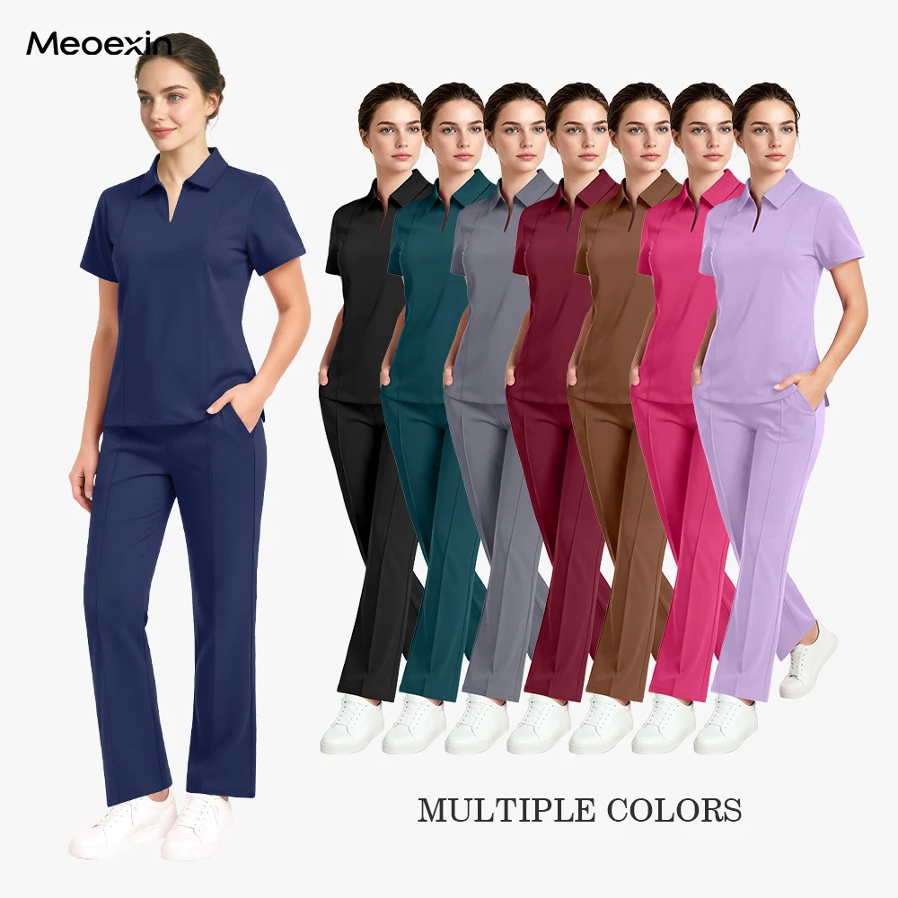 Dental Beauty Vet Medical Spa Scrubs Nurses Uniforms Doctor Surgery Overalls Work Wear Short Sleeve V-neck Tops Pants Sets Women
