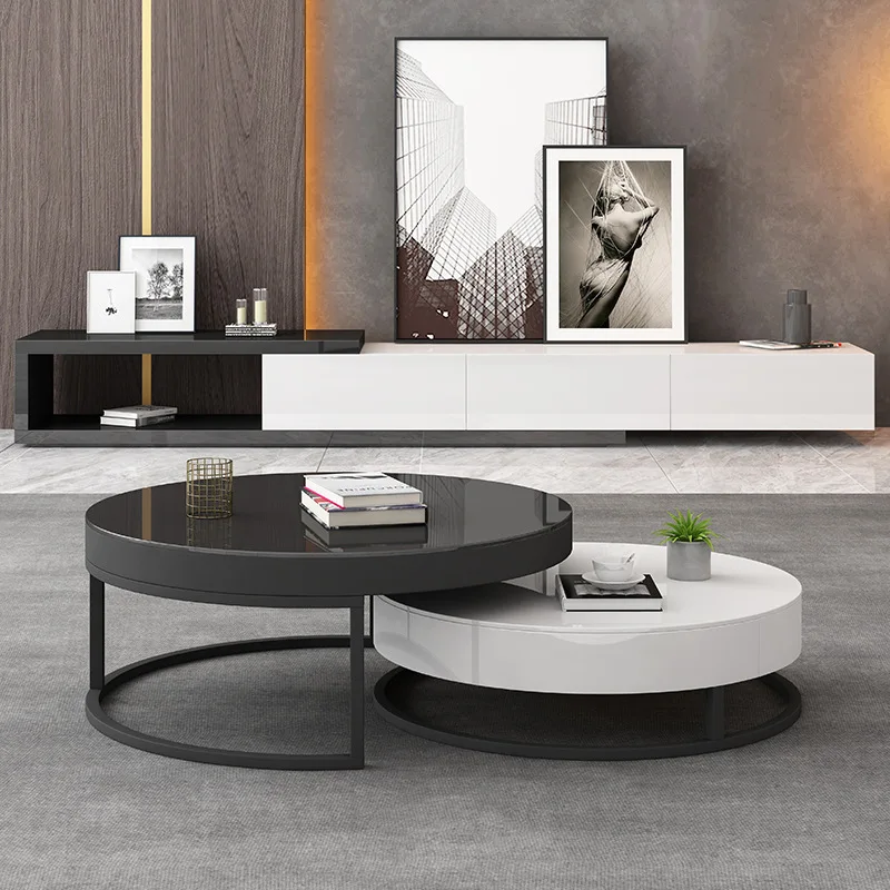 !@Slate Grass Desktop Stainless Steel Gilded Electroplate Base Nesting Coffee Table Set with Wooden Cabinet