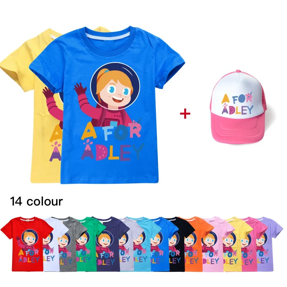 New A for Adley Shirt Cotton Kids Summer Clothes Cotton Kawaii Clothing Baby Boy Tops Toddler Girl Clothes Child T Shirt Hats