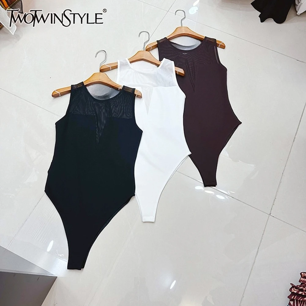 

TWOTWINSTYLE Minimalist Perspective Sexy Vests For Women Round Neck Sleeveless Summer Casual Slim Vest Female Fashion KVE556892