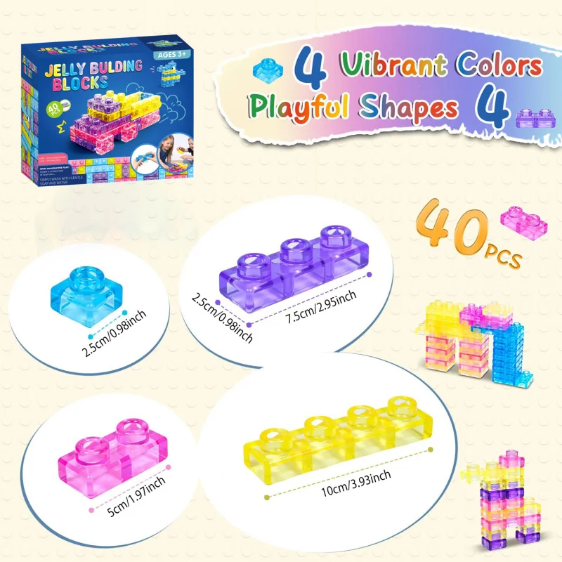 New 40 Pcs Squeeze Toys Squishy Toys Soft Jelly Building Blocks Sensory Toys for Toddlers Gummy Bloc Squishy Cube Rubber Gift view 6