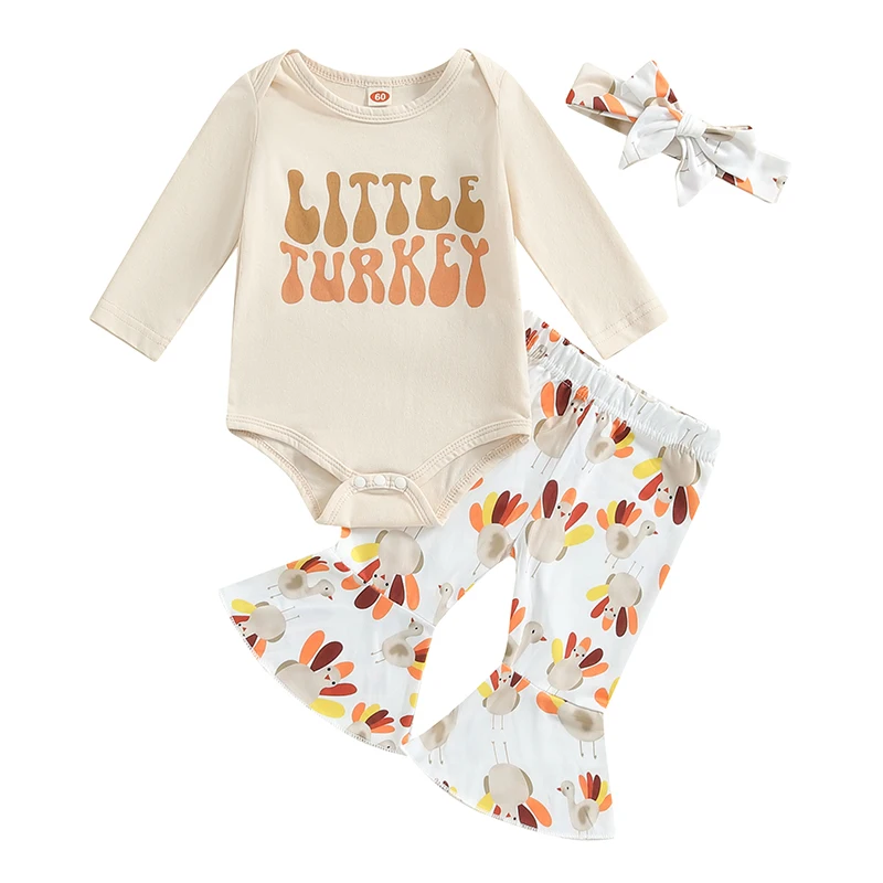 

Thanksgiving Baby Girl Outfit Little Turkey Long Sleeve Romper Bodysuit Pants Set Newborn Infant Fall Winter Clothes