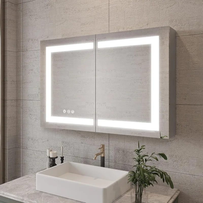 LED Bathroom Medicine Cabinet with Mirror, 3 Color Lights & Brightness Anti-Fog Time&Temp Display Surface Mount LED Bathroom