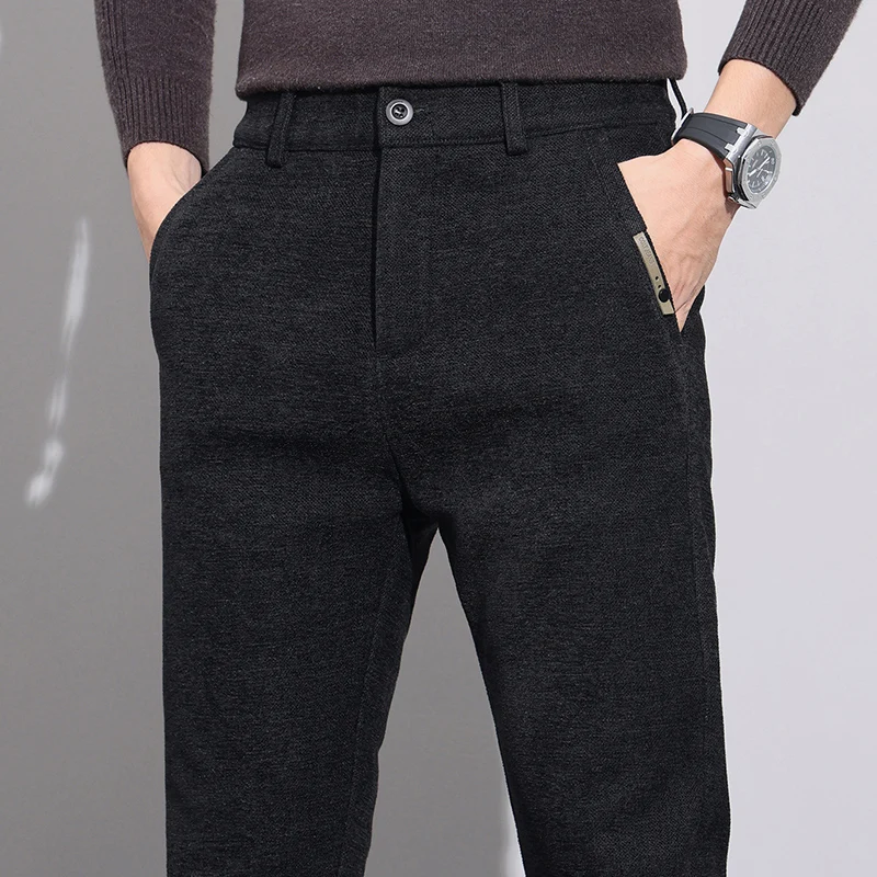 

2024 New Men's Fashion Casual Pants Thick Chenille Fabric Straight Slim Stretch Business Trousers Male Brand Clothing