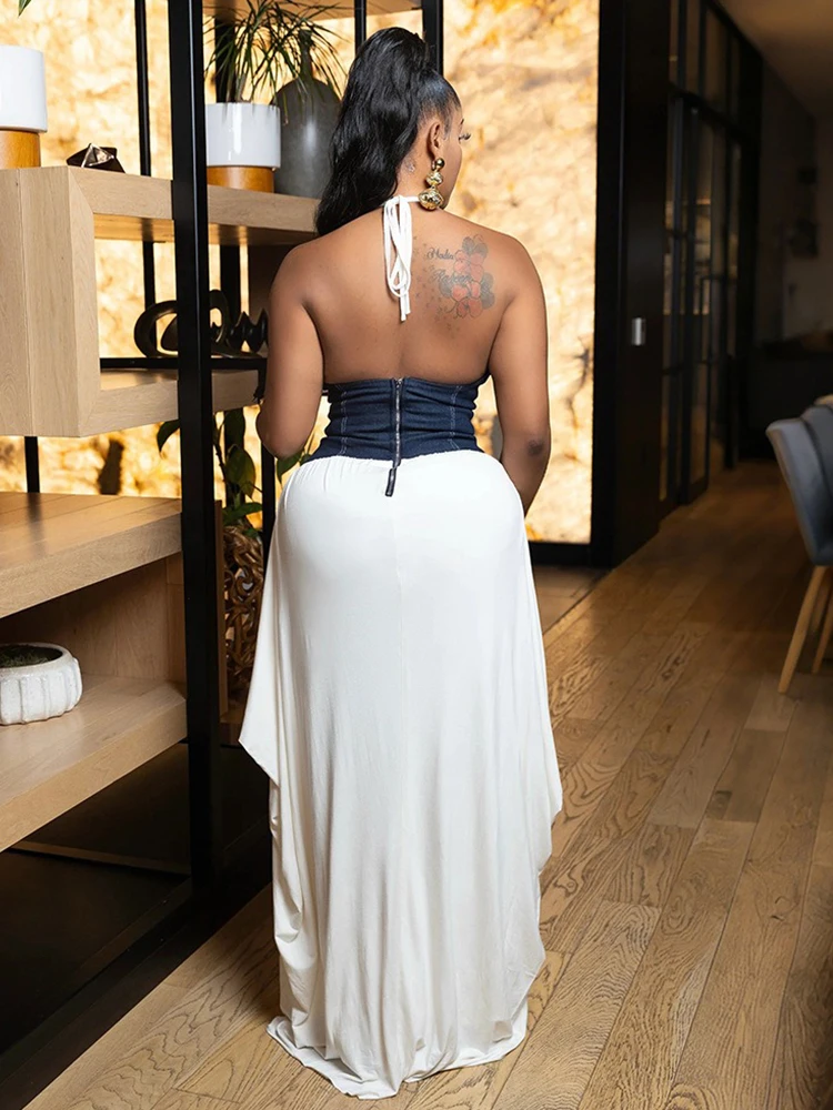 الرسن الرقبة فستان سهرة المرأة عالية الخصر شق فستان طويل أنيق مثير الخامس الرقبة عارية الذراعين فساتين الصيف بالجملة دروبشيبينغ