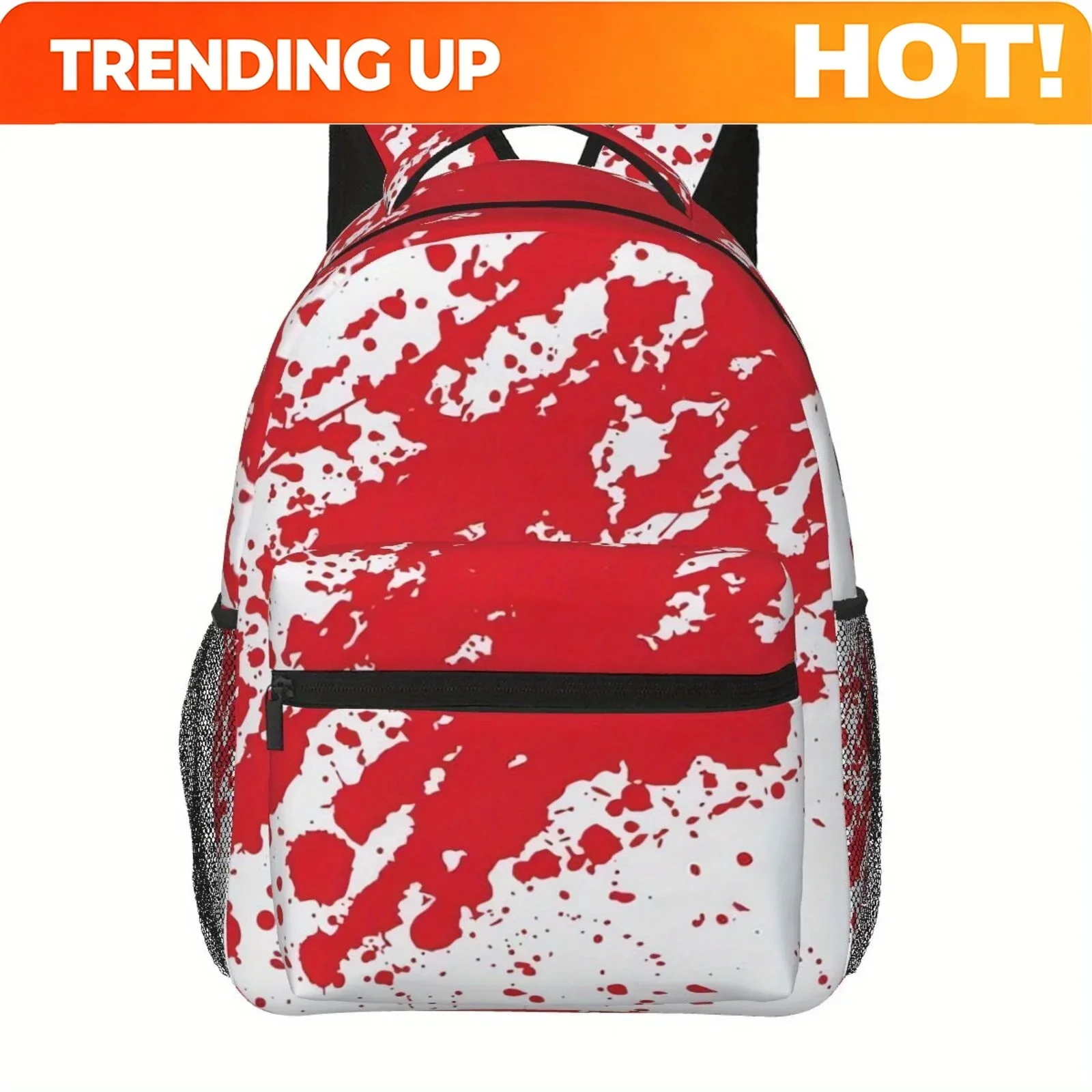 Custom Bag 1pc Red & White Abstract Art Backpack - Large Capacity, Lightweight Durable Polyester Fiber Laptop Bag With Zipper Cl