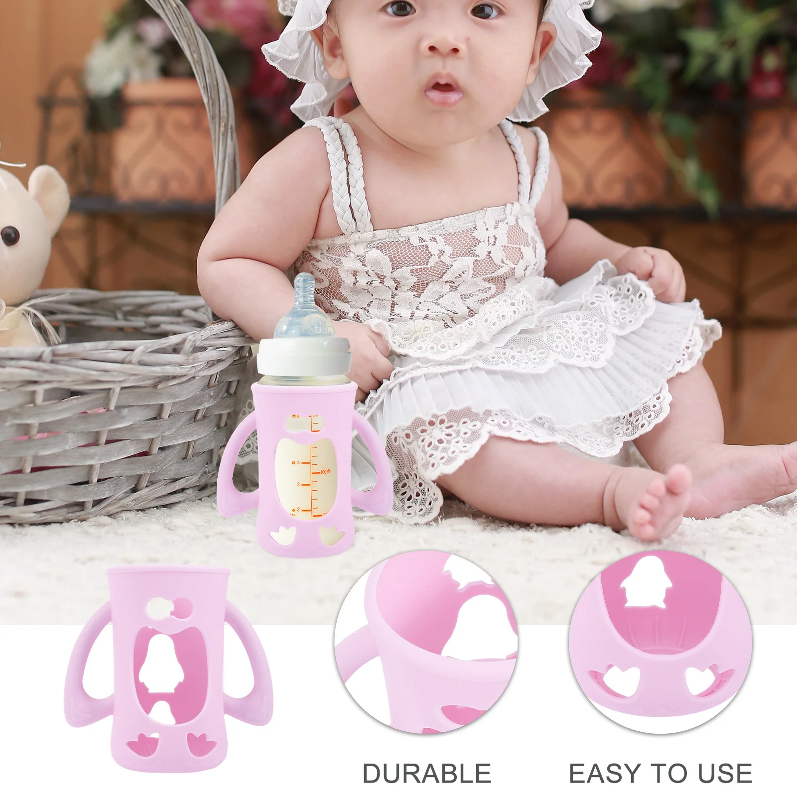 

1pc Silicone Baby Bottle Cover Protector Wide Mouth Glass Sleeve Durable Stylish Infants Practical Healthy Safe Easy