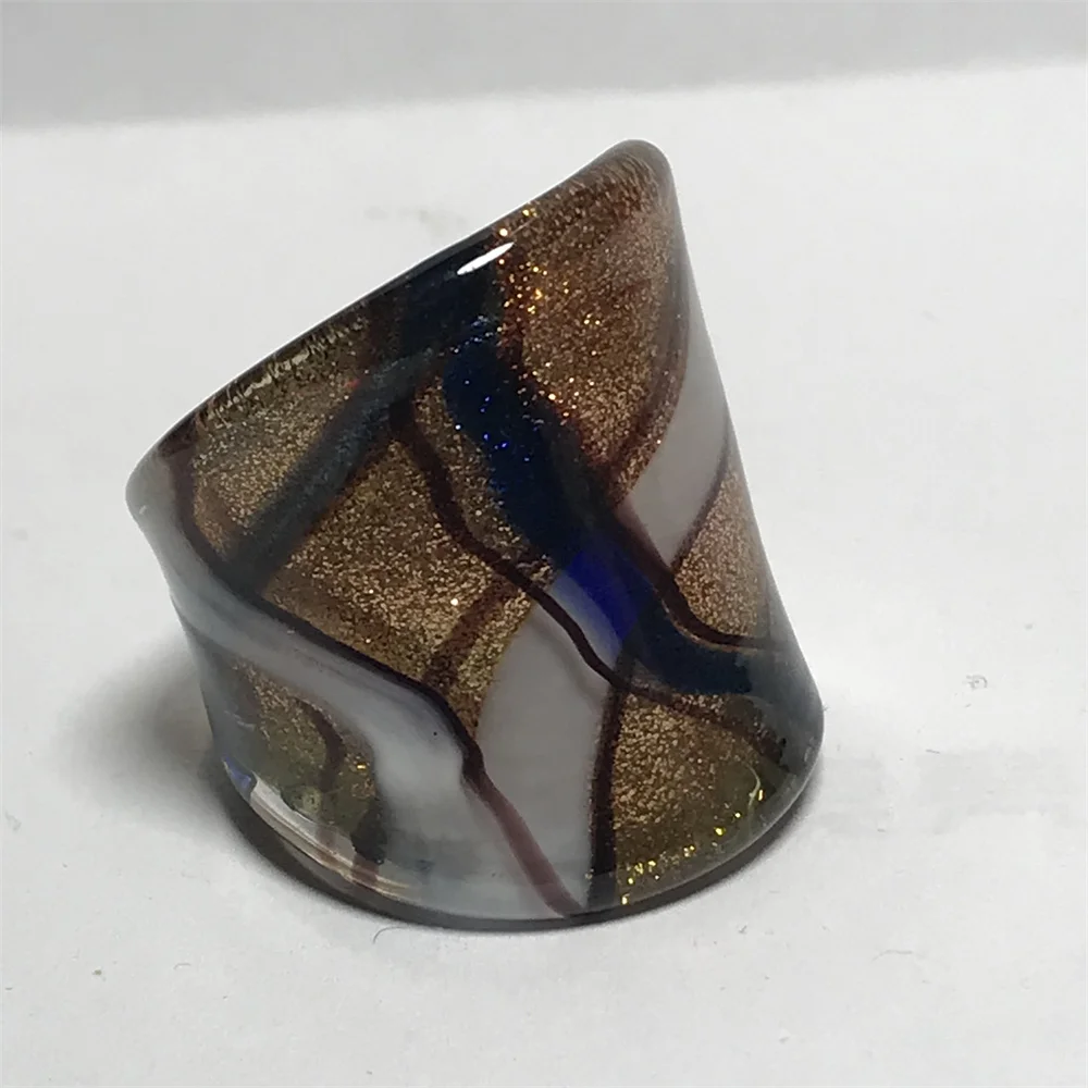 New Murano Glass Rings For Women Minimalist Bicolor Stripe Finger Rings Handmade Glass Jewelry Fit Daily Party Girls Gifts