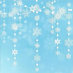 4Strings Winter Wonderland White Clear Snowflake Garland Kit Hanging Snow Flake for Christmas New Year Party Decoration for Home