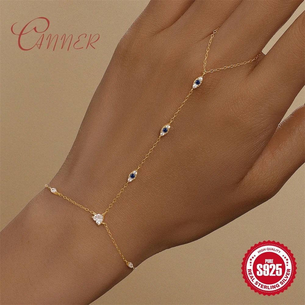 CANNER 1PCS 925 Sterling Silver Bracelet Ring Jewelry Women Chain Ring Bracelet Silver 925 Ring Bracelet Hand Chains Bracelet