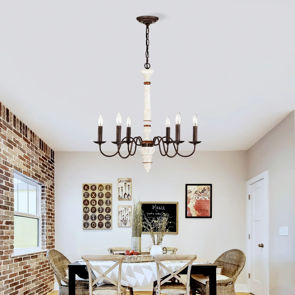 Retro white and Rust Color Chandelier With Light Fixture 6 Light (E12 NO include Bulb)  Pendant Light Fixtures