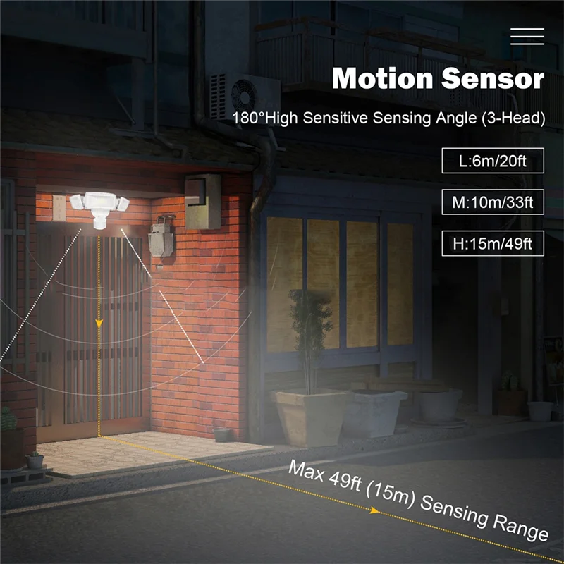 Luz de seguridad con detección de movimiento ajustable, luz de inundación IP65 impermeable, Sensor de movimiento para exteriores, garaje y patio