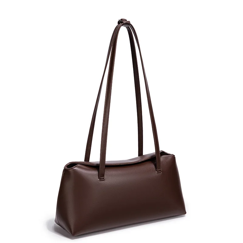 Vintage Dark Brown Shoulder Bag Women Large Capacity Underarm Tote Casual Commuter Handbag Minimalist Smooth Surface Purse
