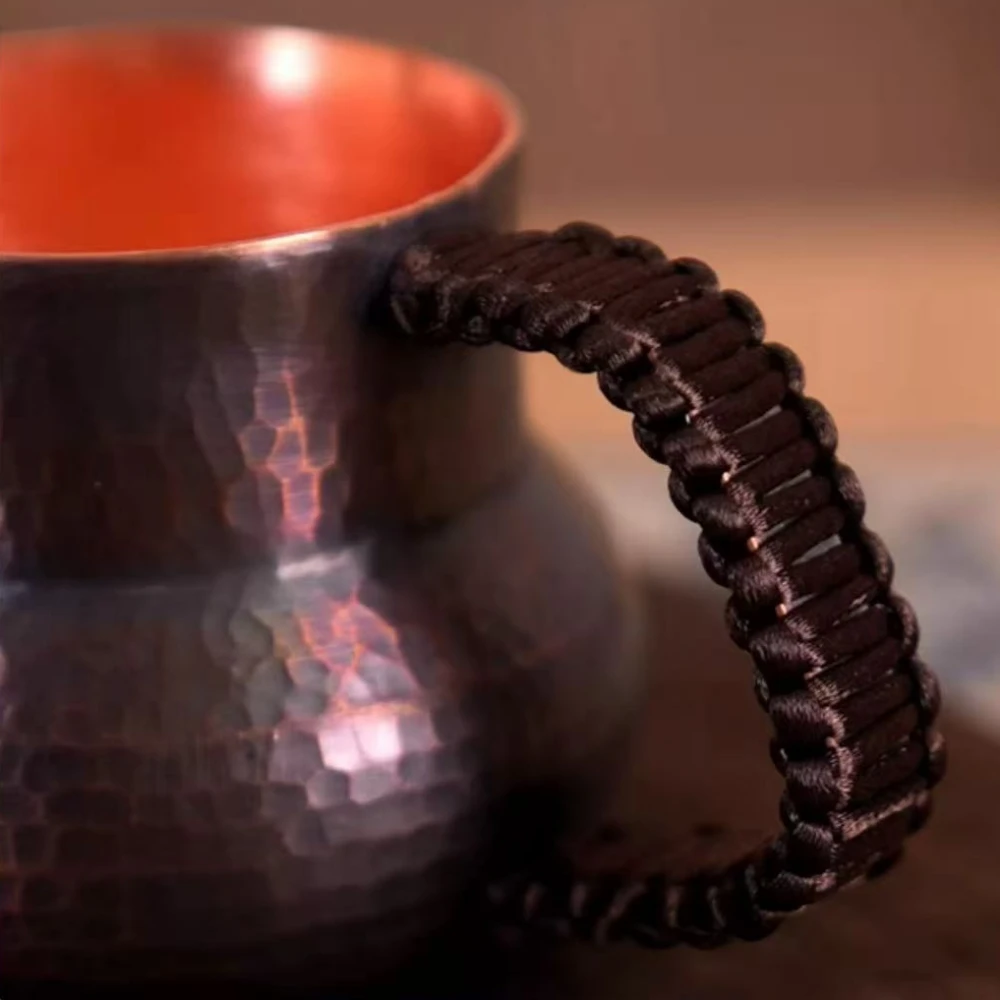 يدويا النحاس النقي القهوة القدح الإبداع الرجعية نسج مقبض موسكو المياه البغل الإفطار كوب موسكو درينكوير أدوات المائدة