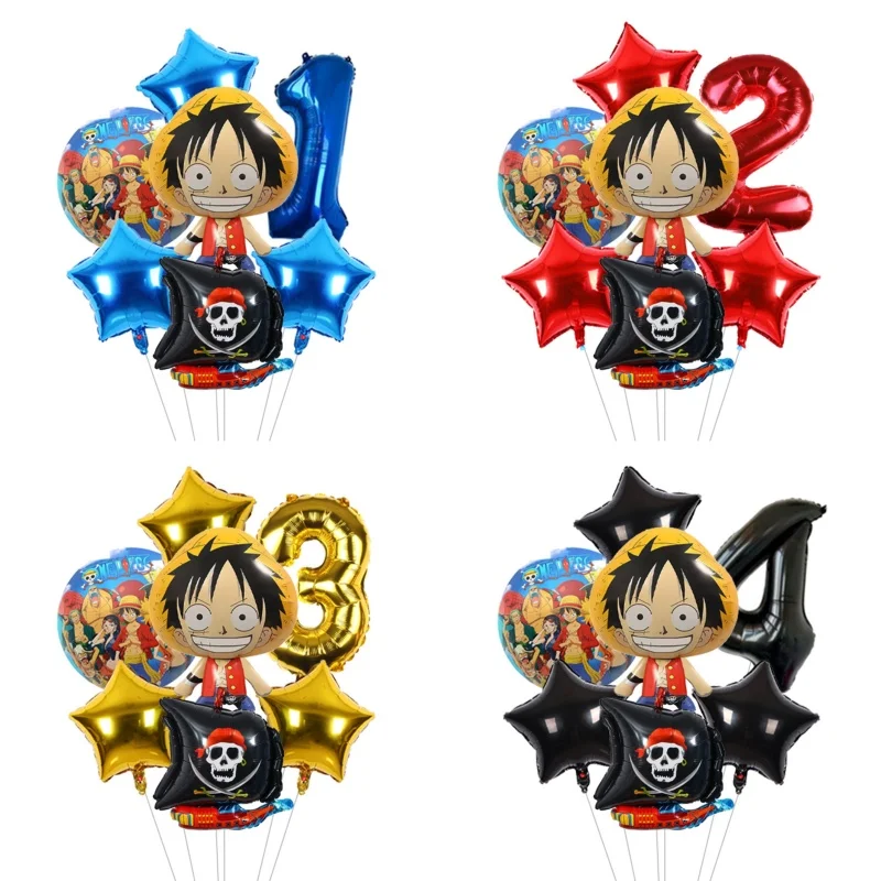 One Piece Themen-Set mit Luffy-Motiv, Aluminiumfolienballons, Zahlenballons für Kindergeburtstage, Babyparty-Zubehör