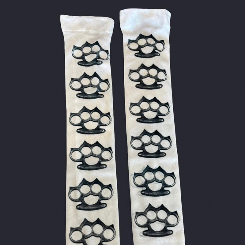 

White Gothic punk pattern printed long socks Harajuku slim fit knee high socks Y2K style cosplay cute fashion socks Kawaii 2000s
