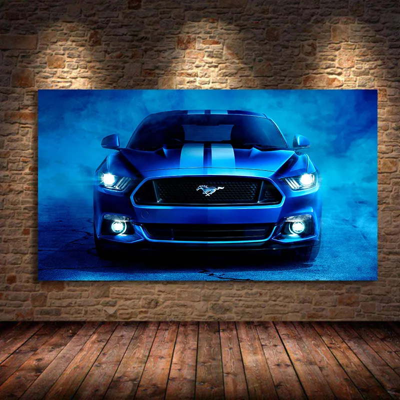 Diamond Painting Fords Mustang Supercar Blue Artwork Pictures Canvas Art Modern For Bedroom Home Decoration