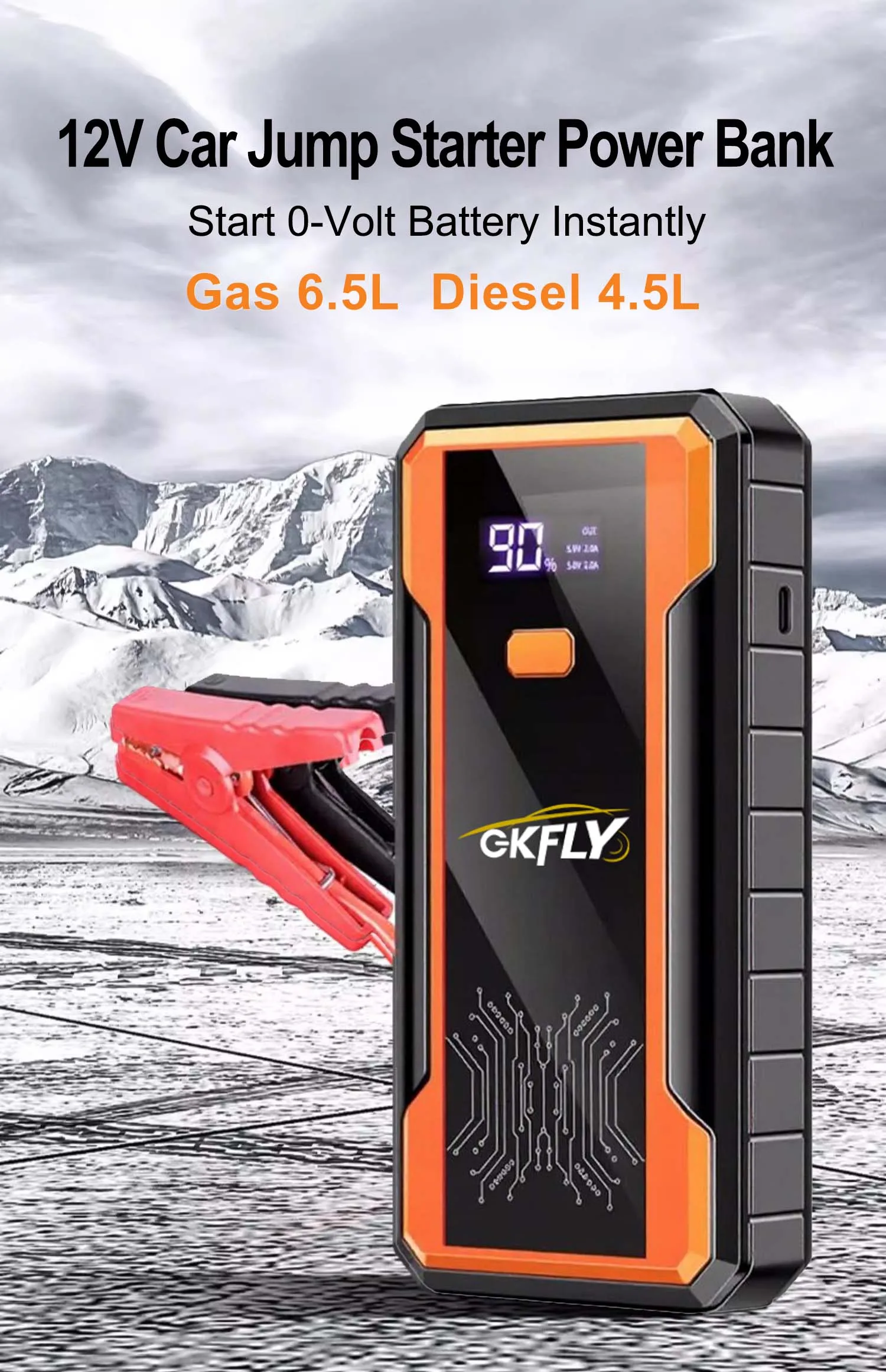 GKFLY 4000A Starthilfe-Powerbank, Auto-Starthilfe, Externer Akku, 12V Startgerät für Benzin- und Dieselmotoren – Detail 3