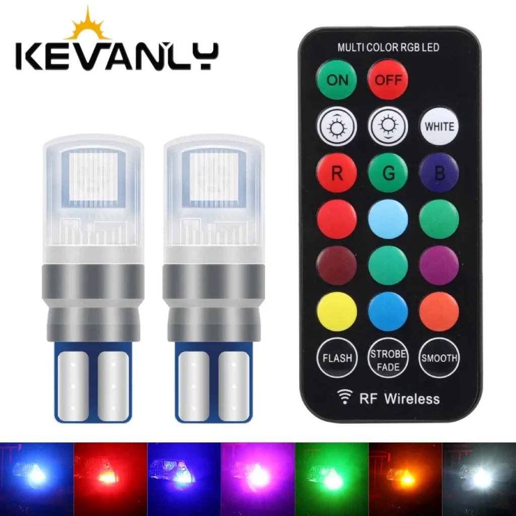 Remote Control With 2pcs RGB T10 W5W Led 194 168 W5W LED Bulbs Car Dome Reading Light Wedge Lamp Clearance Lights