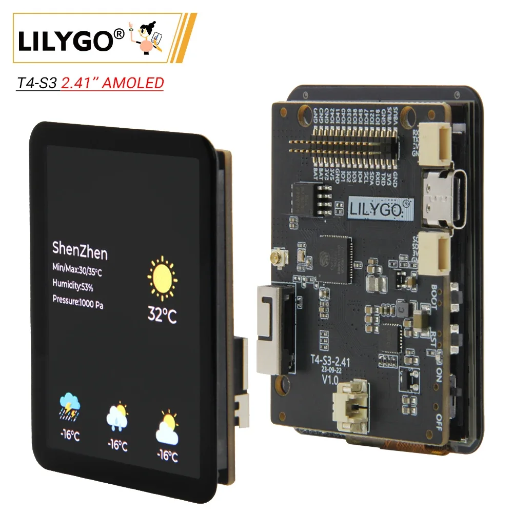 

T4-S3 ESP32-S3 2.41-inch AMOLED Touch Display Development Board RGB Screen Dual-Core LX7 Microprocessor WIFI Bluetooth