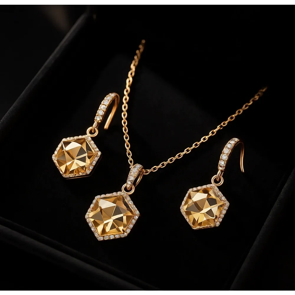 

Красочный комплект украшений: кулон и серьги с кубическими кристаллами, позолота 14K, гипоаллергенный, для женщин