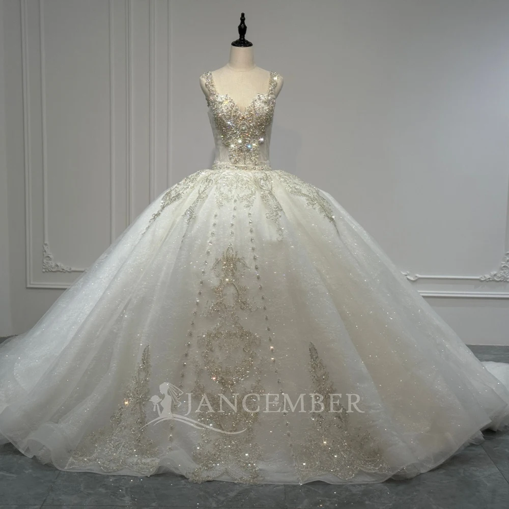 Customized Elegant Spaghetti Straps Vintage Wedding Dresses Scoop Neck Crystal Removable Train Bridal Gowns robe de mariée
