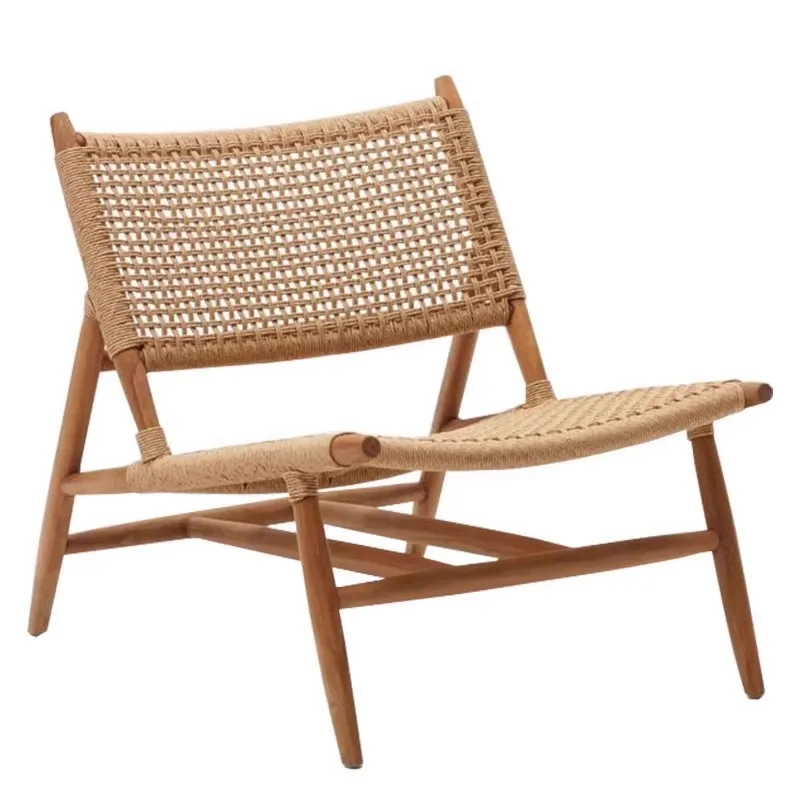 Rattan Solid Wood Sofa Chair Courtyard Rattan Chair Leisure Terrace B & B Pastoral Teak Waterproof Sunscreen Furniture