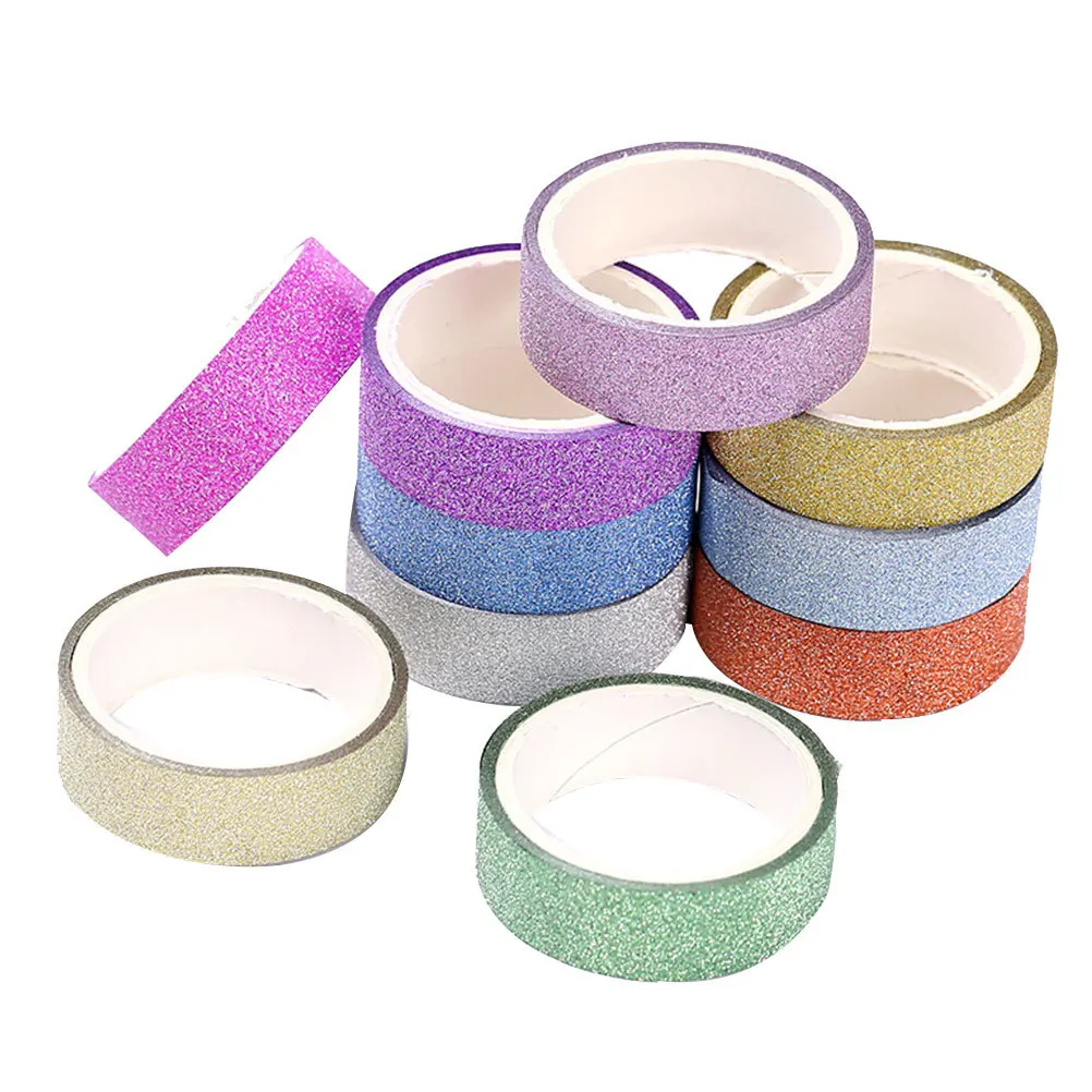 10 قطعة شريط لاصق ملون لامع شريطٌ لاصق مزخرف لتغليف الهدايا بنفسك سجل القصاصات مخطط لوازم الديكور الحرفية