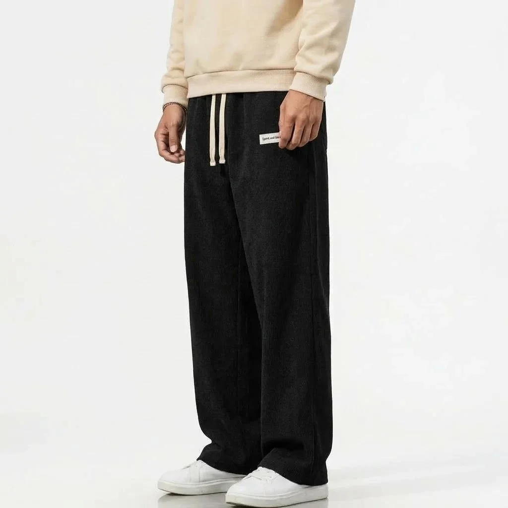 Fall Mens Corduroy Joggers Oversized Straight Leg Pants Stretch Drawstring Waist Loose Cut Streetwear Office Wear Casual Bottoms