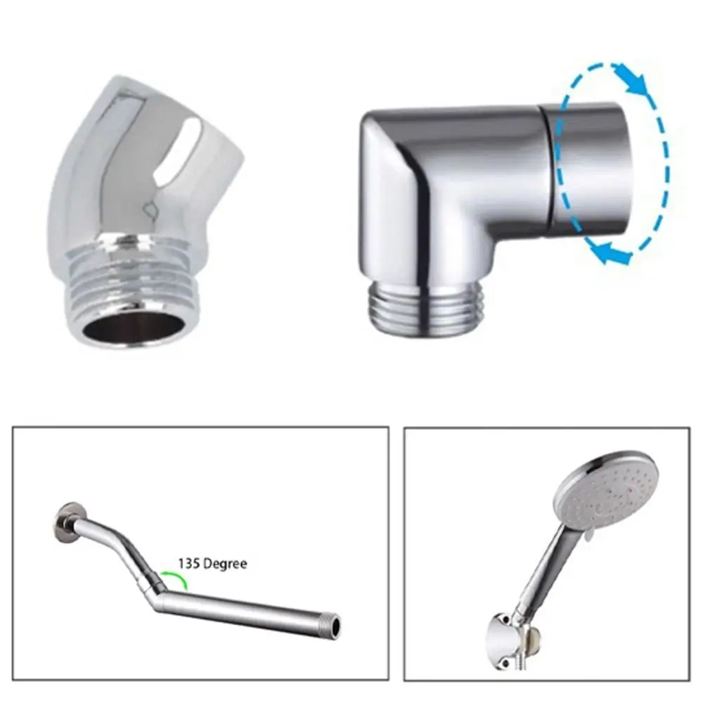 G1/2 Connection Shower Head Elbow Adapter Top Spray Adjustable Angle Angle Elbow Adapter 90° 135° Angle Silver