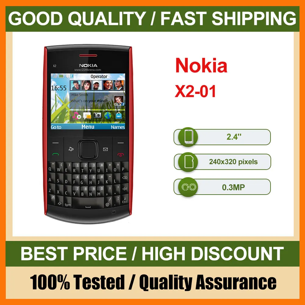 هاتف Nokia X2-01 الأصلي مصنوع في فنلندا يدعم اللغة الإنجليزية بحالة جيدة